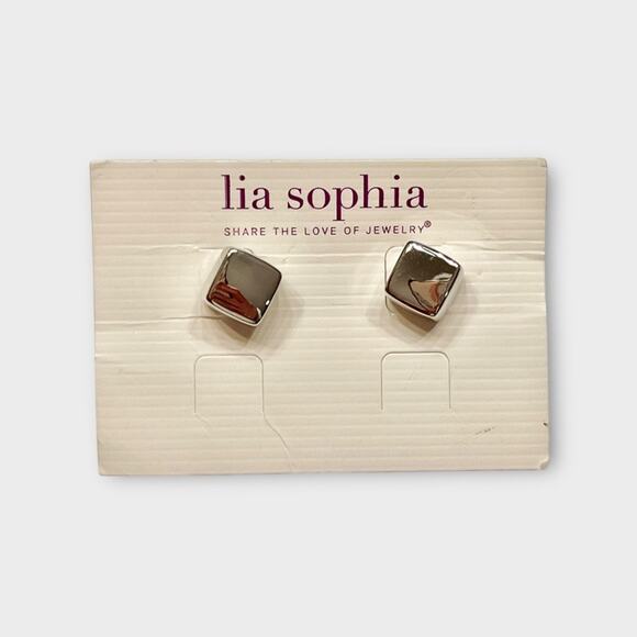 LIA SOPHIA silver 3D cube stud earrings - Picture 2 of 3
